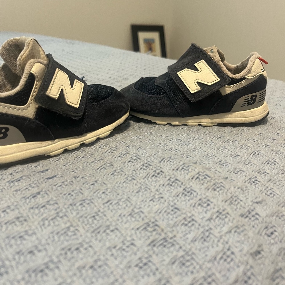 New Balance Kids Navy and Cream Velcro Athletic Sneakers